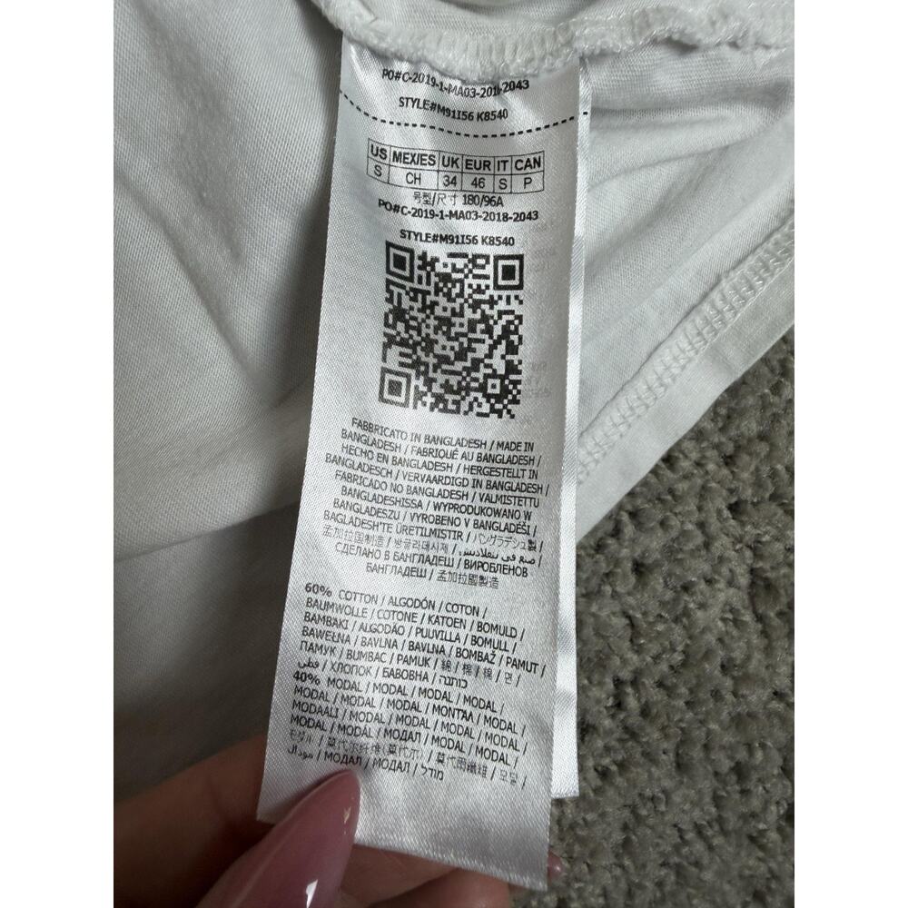 GUESS Shirt Mens S White Ringer Triangle Logo Crew Neck Cotton Modal Slim Fit - Picture 4 of 10